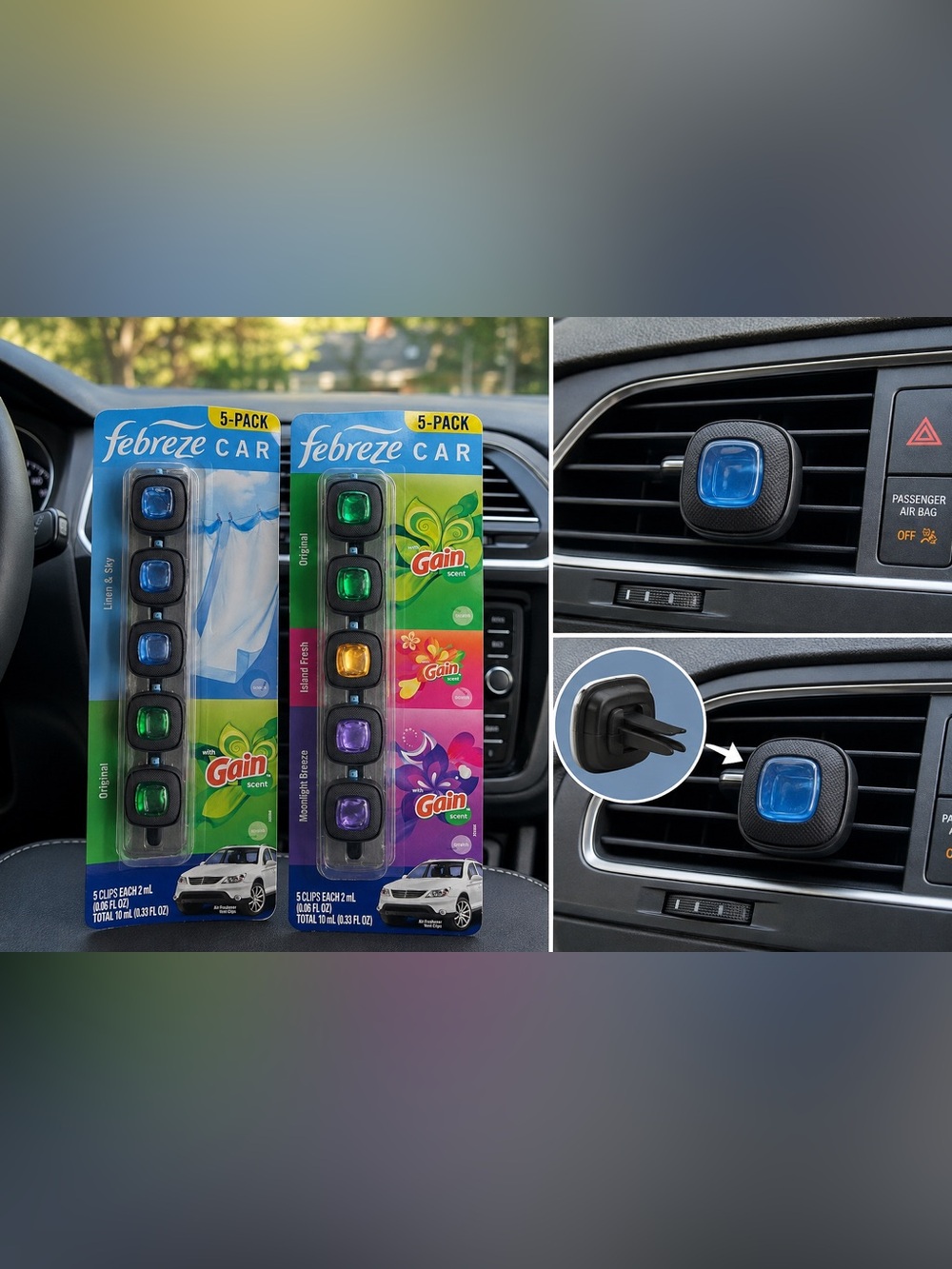 Febreze Car Vent Clips Gain Scent 10 Count 2-Pack Original Island Fresh